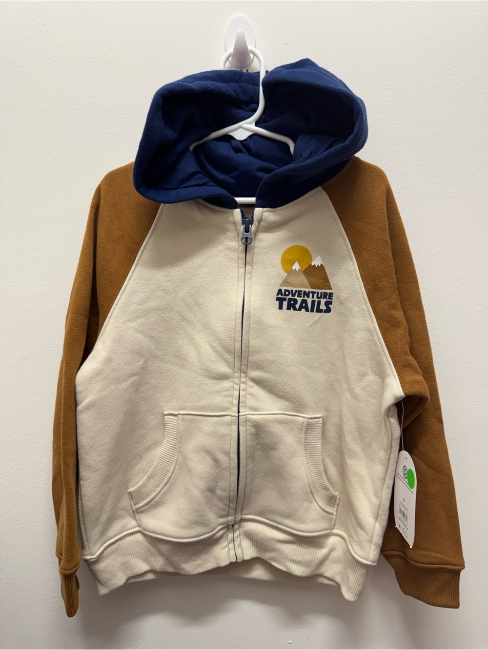 Adventure Trails Kids Zip-Up Hoodie - Cream, Brown & Navy
